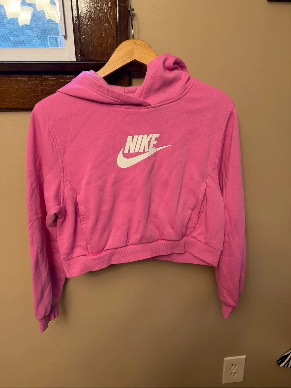 Kids Girl Brand Logo Long Sleeve Outdoor Crop Hoodie, Pink (13-15) Years